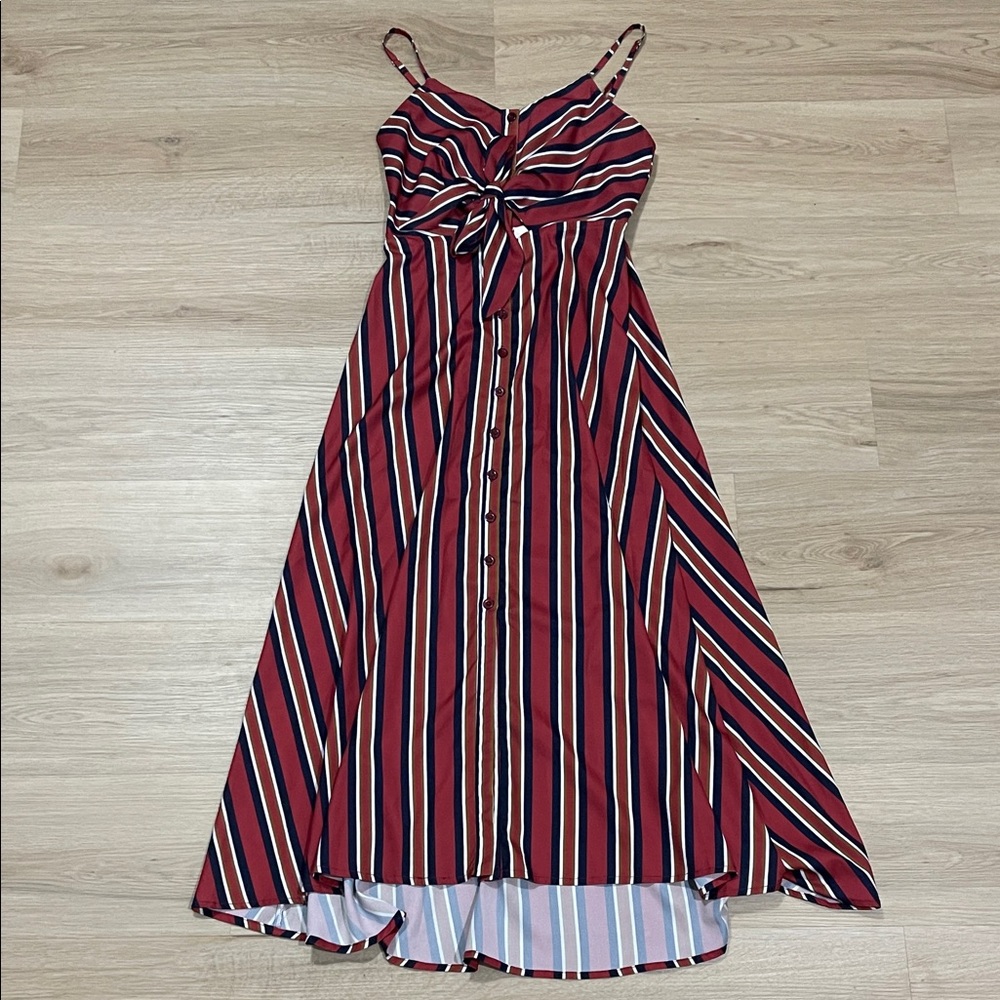 Chic Striped High Low Dress - Red and White